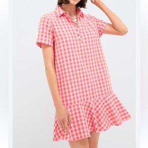 Tuckernuck Coral and White Checkered Dress